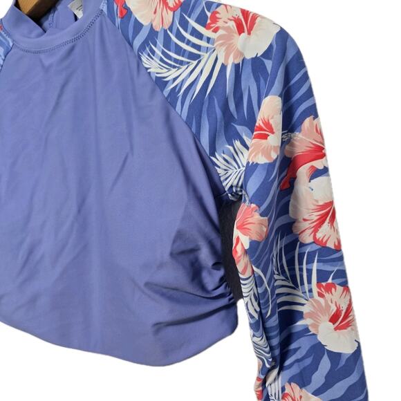 Laguna Cropped Swim Rash Guard Long Sleeve Padded Tropical Blue Small - Picture 2 of 5